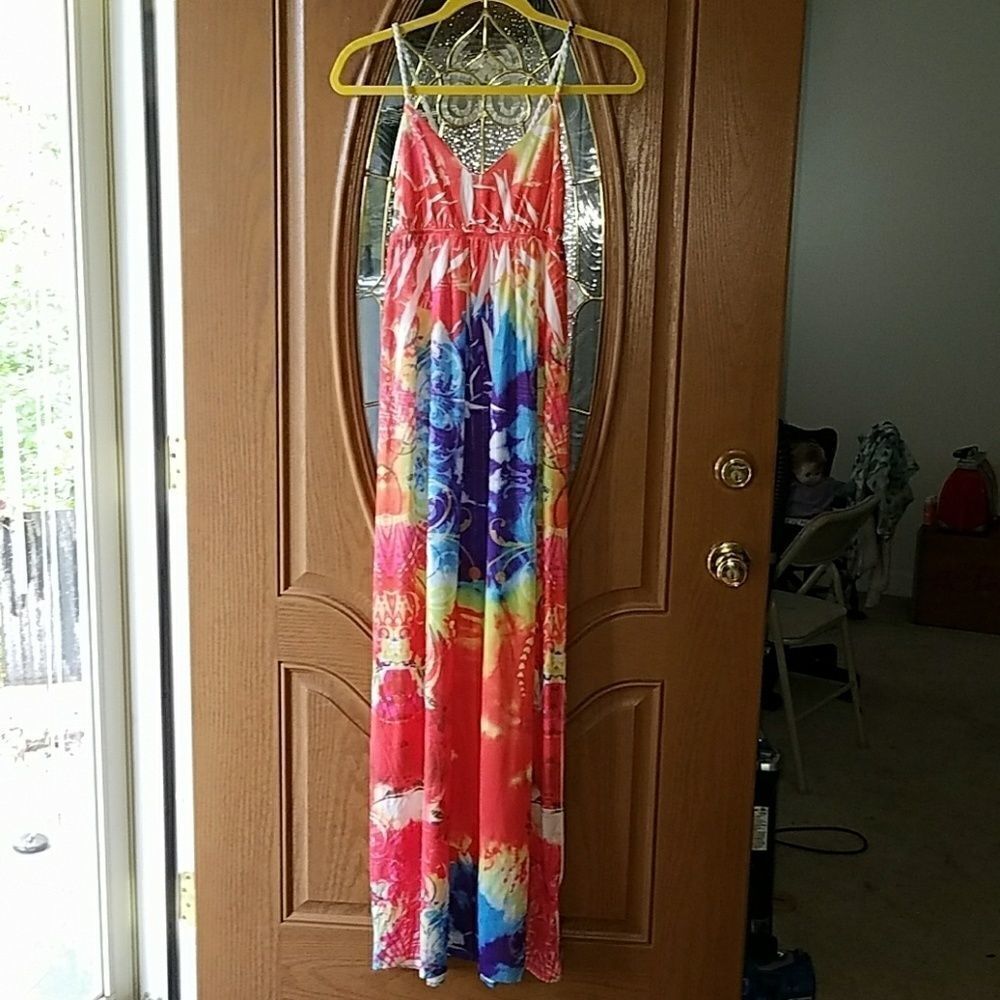 Sam & Max bright color maxi dress Sz S NWOT